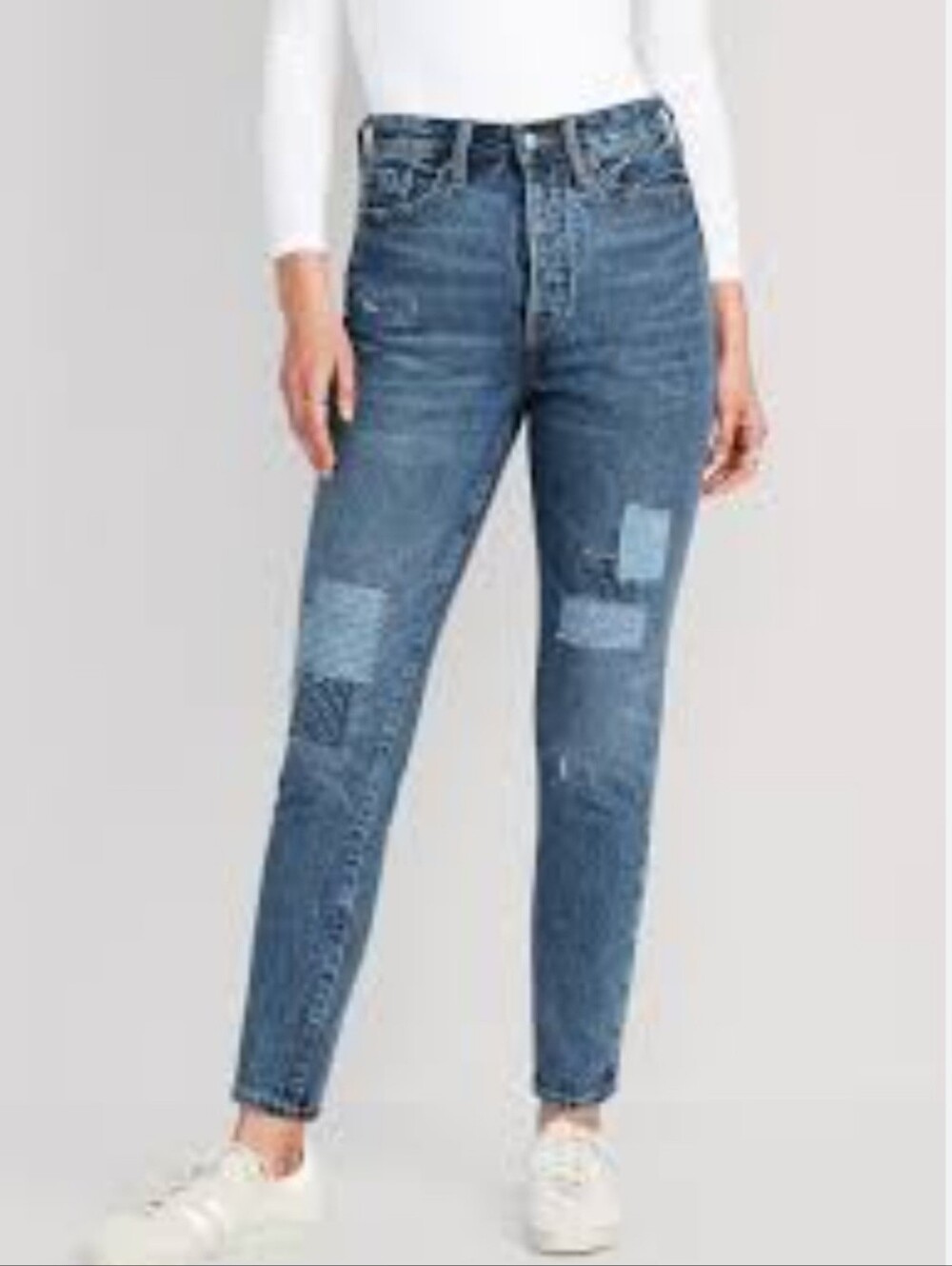 Old Navy Extra High Waisted Button Fly OG Straight Patchwork Jeans Size 10 Taper